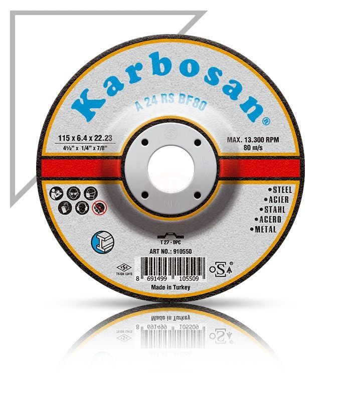 Karbosan Metal Taşlama Disk T27 Bombeli 230x6,4x22,23 mm A 24 RS BF80 - KAR910600