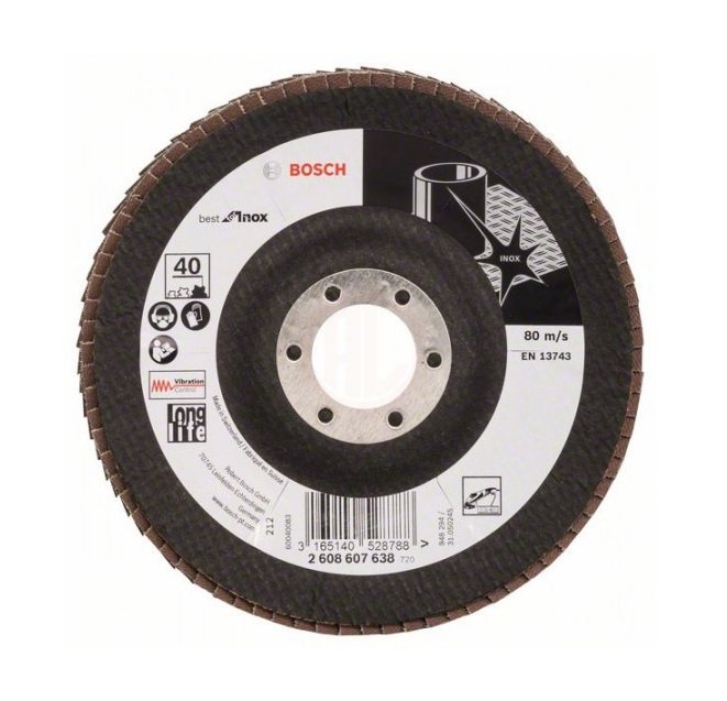 Bosch Zirkon Flap Zımpara Diski X581 Best For Inox Bombeli 125x22,23 mm 40 Kum - 2608607638