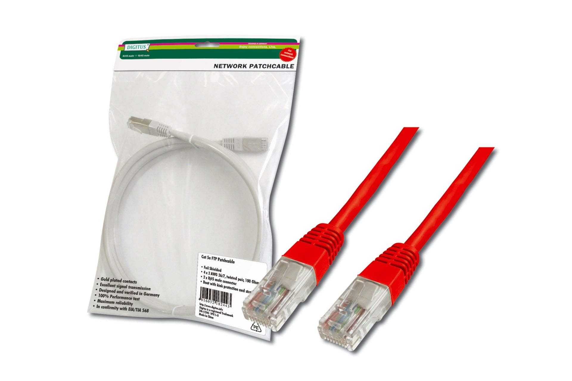 Assmann Digitus Patch Kablo, Utp, Cat. 5E, 3 Mt, Awg 26/7, Kırmızı Renk, 3P Sertifikalı