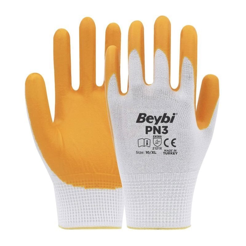 Beybi PN3 Polyester Örme Nitril Eldiven 10 Numara