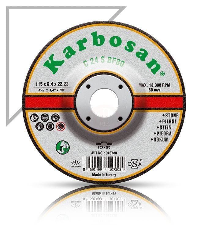 Karbosan Döküm Taşlama Disk T27 Bombeli 180x10,0x22,23 mm C 24 S BF80 - KAR911730