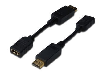 Assmann Displayport (Dp) Hdmı Adaptörü, Kablolu, Dp Erkek - Hdmı Tip A Dişi, 0.15 Mt, Kilit Mekanizmalı, Dp 1.1A Uyumlu, Ul, Siyah Renk
