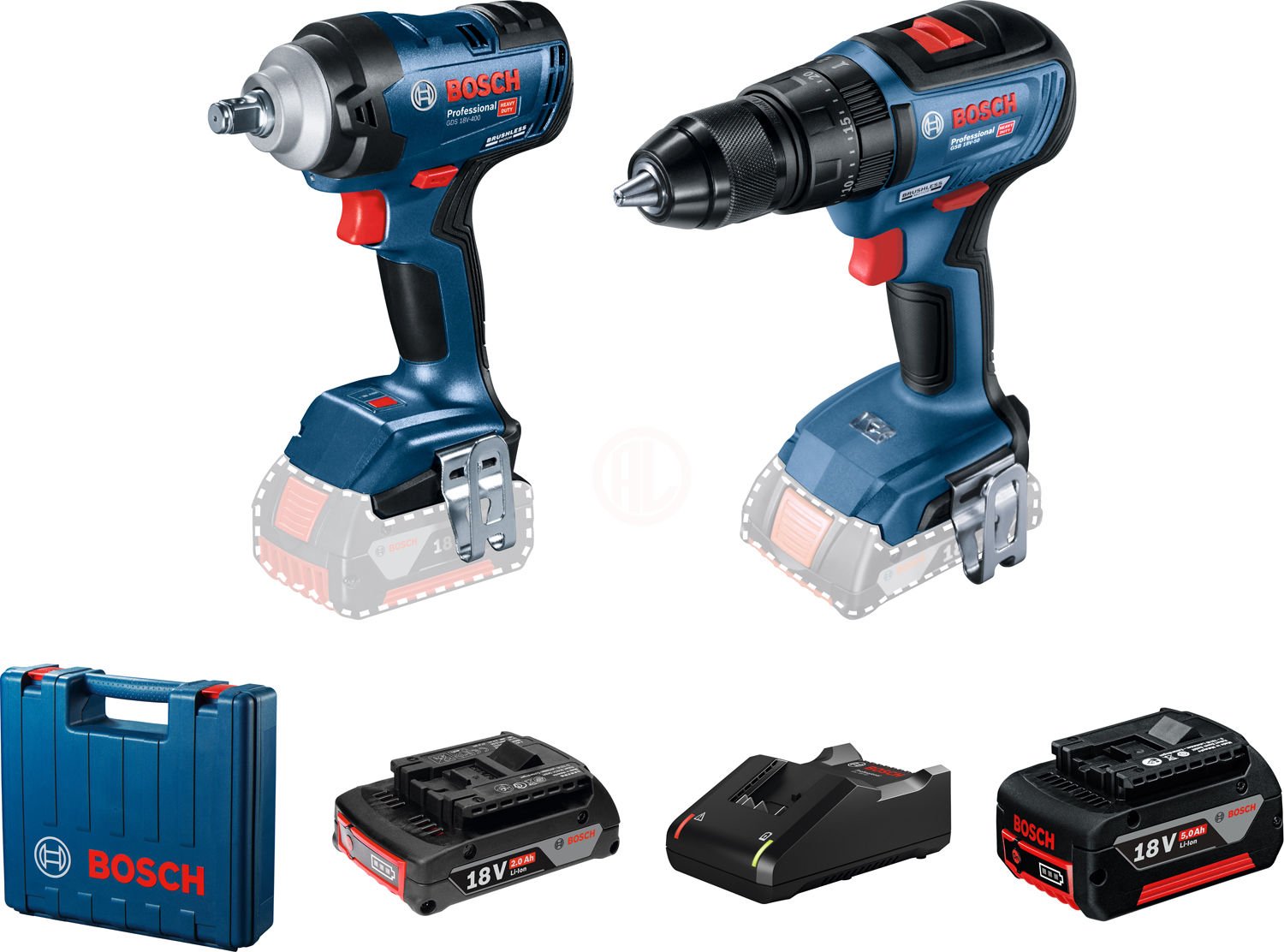 Bosch Akülü Makine Seti GDS 18V-400 + GSB 18V-50 (1 x 5,0 Ah + 1 x 2,0 Ah Akü) - 06019K0003