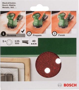 Bosch Eksantrik Zımpara Kağıdı 8 Delik 125 mm 40 Kum (5 Adet) - 2609256A22
