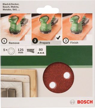 Bosch Eksantrik Zımpara Kağıdı 8 Delik 125 mm 80 Kum (5 Adet) - 2609256A24