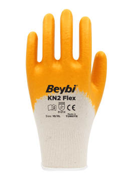 Beybi Kn2 Flex Pamuk Astarlı Nitril Kaplı Eldiven Sarı No 09