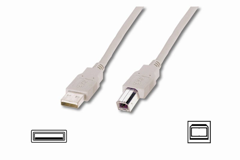Assmann Usb 2.0 Bağlantı Kablosu, Usb A Erkek - Usb B Erkek, 1.80 Mt, Awg 28, Ul, Bej Renk