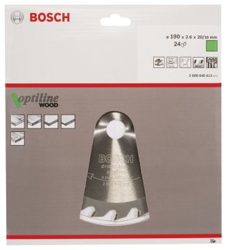 Bosch Daire Testere Bıçağı Optiline Wood 190x20/16 mm 24 Diş - 2608640612