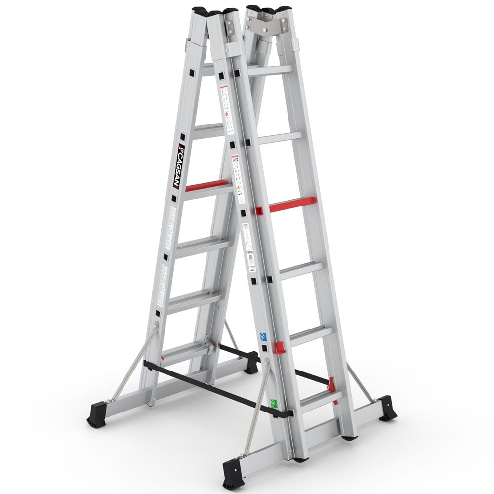 Çağsan A Tipi Çift Taraflı Sürgülü Alüminyum Merdiven 2x6 Basamaklı - TA002