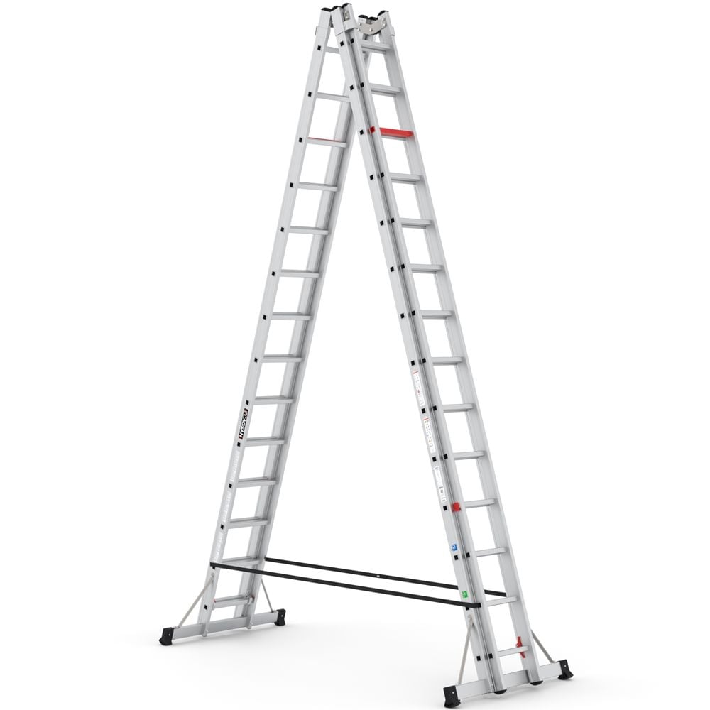 Çağsan A Tipi Çift Taraflı Sürgülü Alüminyum Merdiven 2x14 Basamaklı - TA004