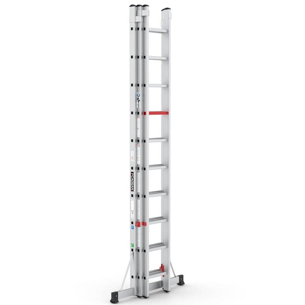 Çağsan Üç Parçalı Sürgülü Alüminyum Merdiven 3x10 Basamaklı - TS090