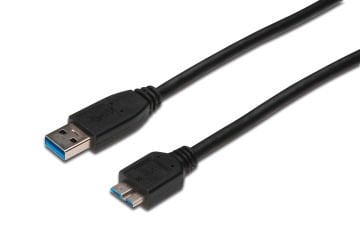 Assmann Usb 3.0 Bağlantı Kablosu, Usb A Erkek - Usb Micro B Erkek, 1 Mt, Awg 28, Usb 3.0 Uyumlu, Ul, Siyah Renk (Ak-300116-010-S)