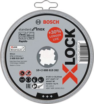 Bosch X-Lock Inox Kesme Diski Standard For Inox Düz 125x22,23x1,0 mm (WA 60 T BF) (10 Adet) - 2608619267