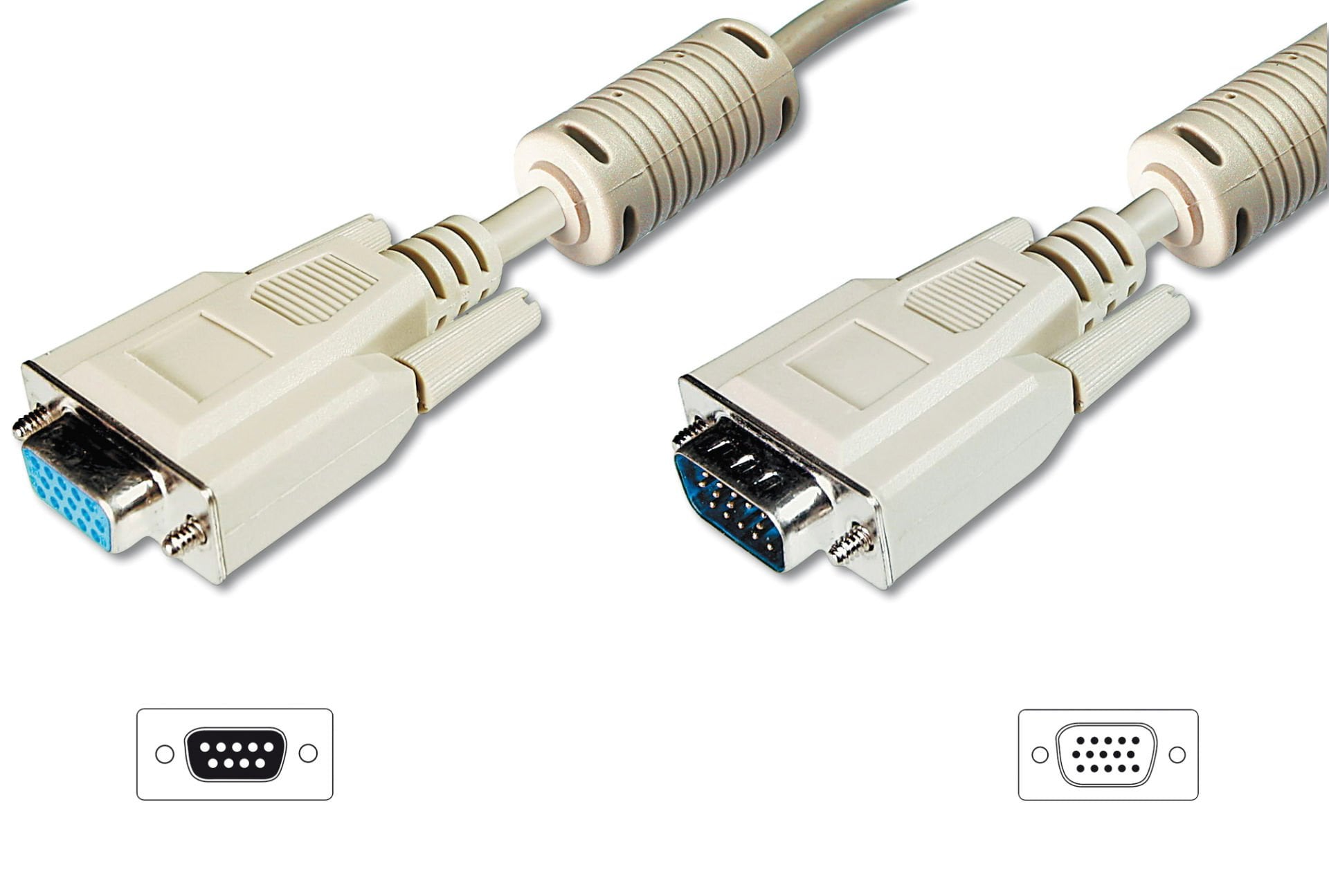 Assmann Vga Monitor Uzatma Kablosu, Hd15 Erkek - Hd15 Dişi, Awg 28, 20 Mt, 3Coax/7C, 2Xferrite, Ul, Bej Renk