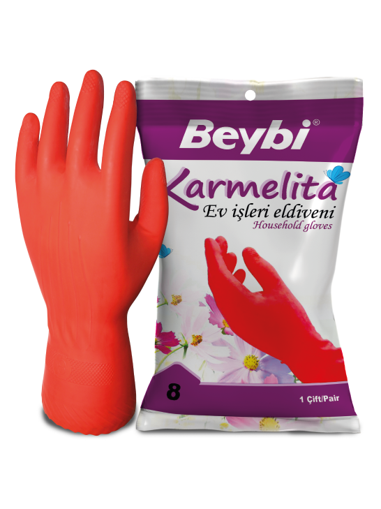 Beybi Karmelita Yüksek Performanslı Ev Tipi Eldiven Kırmızı No 8