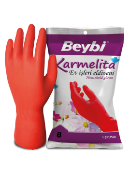 Beybi Karmelita Yüksek Performanslı Ev Tipi Eldiven Kırmızı No 8