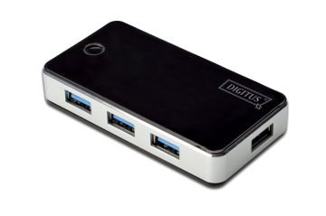 Assmann Digitus 4 Port Usb 3.0 Hub, Siyah/Gümüş Renk, Plastik, Güç Adaptörlü