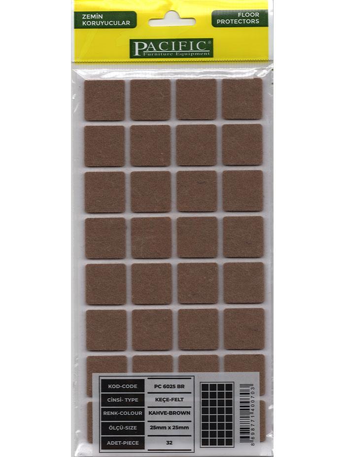 Pacific Kahve Yapışkanlı Keçe 25 mm x 25 mm - PC6025-BR