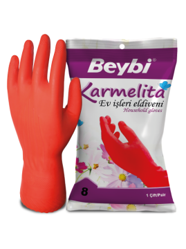 Beybi Karmelita Yüksek Performanslı Ev Tipi Eldiven Kırmızı No 8,5