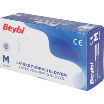 Beybi Latex Muayene Eldiveni Pudralı Beyaz S Beden (100 Lü)