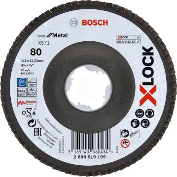 Bosch X-Lock Zirkon Flap Zımpara Diski X571 Best For Metal (Fiber Tabanlı) Bombeli 115x22,23 mm 80 Kum - 2608619199