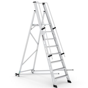 Çağsan Tekerlekli Profesyonel Alüminyum Katlanır Platformlu Merdiven 7+1 Basamaklı - VE7