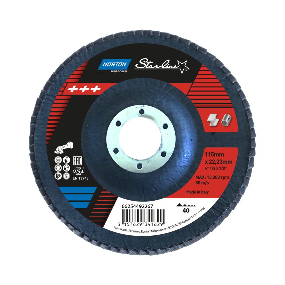 Norton Clipper Zirkonyum Standart Yoğunluk Konik Flap Disk FLD FDTF 115x22 NOR P40 STARLINE Zr - 78072743057