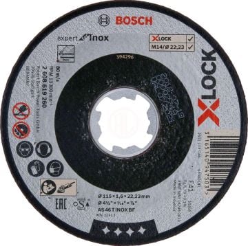 Bosch X-Lock Inox Kesme Diski Expert For Inox Düz 115x22,23x1,6 mm (AS 46 T) - 2608619260