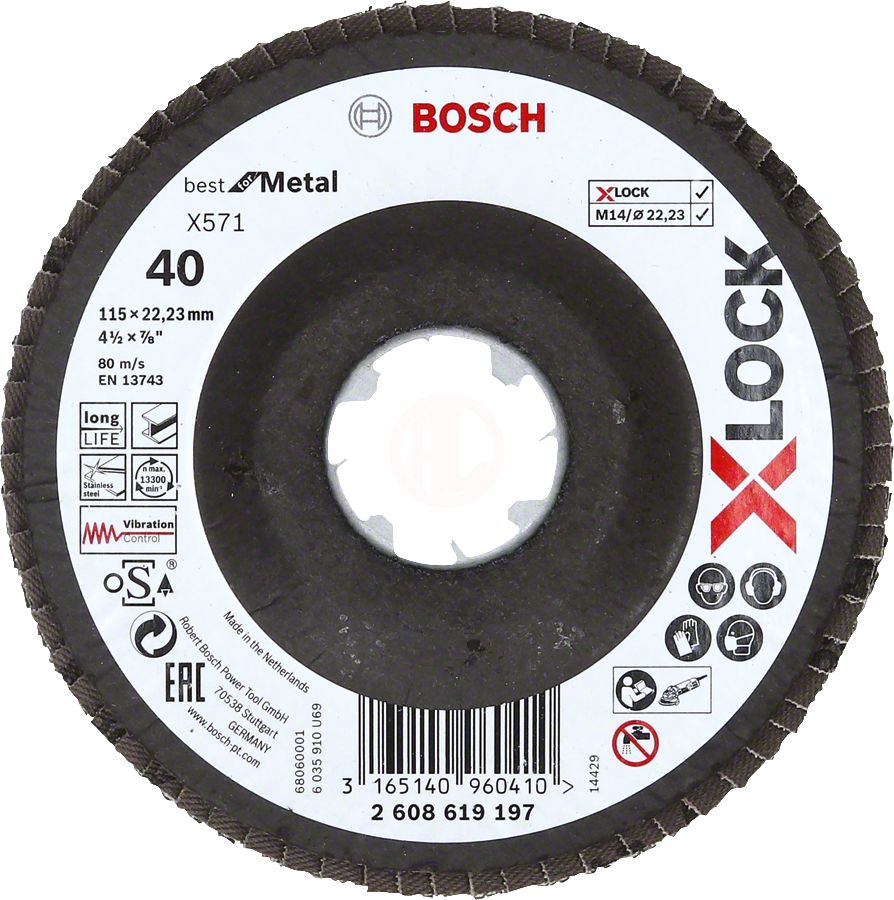 Bosch X-Lock Zirkon Flap Zımpara Diski X571 Best For Metal (Fiber Tabanlı) Bombeli 115x22,23 mm 40 Kum - 2608619197