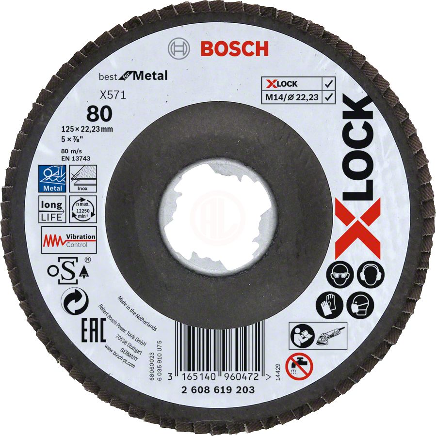 Bosch X-Lock Zirkon Flap Zımpara Diski X571 Best For Metal (Fiber Tabanlı) Bombeli 125x22,23 mm 80 Kum - 2608619203