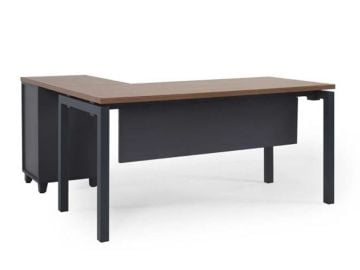 Aras L Çalışma Masası 160x69 Cm Antrasit (Ayak RAL9016 Beyaz Texture)
