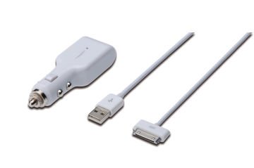 Assmann Digitus Usb Araç İçi Çakmaklık Şarj Adaptörü Ve Şarj Kablosu, 1 X Usb Port, Giriş: 12-24V Çıkış: 5V + Apple 30Pin Erkek - Usb A Erkek Kablo, 1 Mt