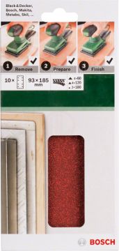 Bosch Titreşimli Zımpara Kağıdı 8 Delik 93x185 mm Set (10 Parça) - 2609256A86
