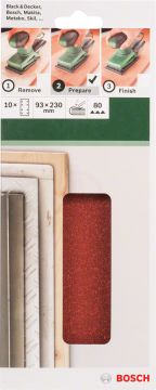 Bosch Titreşimli Zımpara Kağıdı 8 Delik 93x230 mm 80 Kum (10 Adet) - 2609256A96