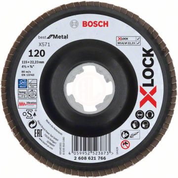 Bosch X-Lock Zirkon Flap Zımpara Diski X571 Best For Metal (Plastik Taban) Düz 115x22,23 mm 120 Kum - 2608621766