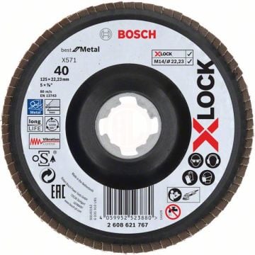 Bosch X-Lock Zirkon Flap Zımpara Diski X571 Best For Metal (Plastik Taban) Düz 125x22,23 mm 40 Kum - 2608621767