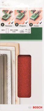 Bosch Titreşimli Zımpara Kağıdı 8 Delik 93x230 mm Set (10 Parça) - 2609256B00