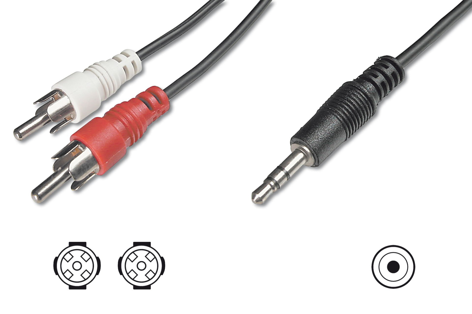 Assmann Audio Kablosu, 1 X Stereo 3,5 Mm Erkek 2 X Rca Erkek, 5 Mt, Ccs, 2X0.10/10, Zırhlı, Siyah Renk