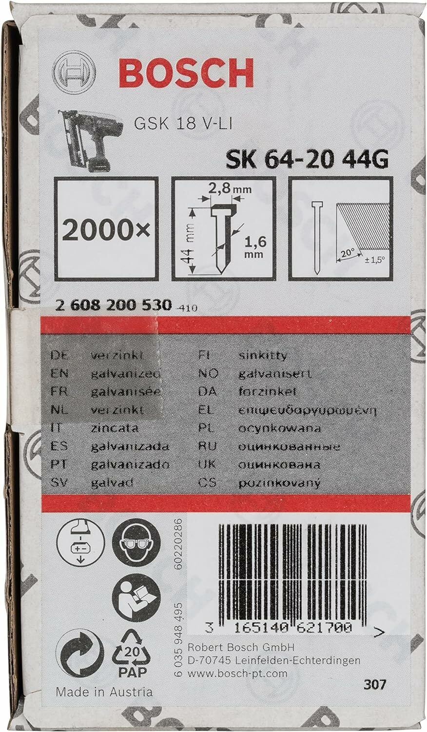 Bosch Gsk 18 V-Li İçin Galvaniz Başsız Çivi 44 Mm 2000 - 2608200530