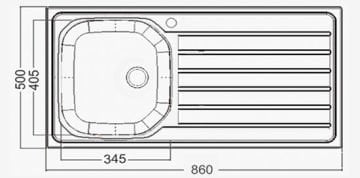 Artenova Ankastre Eviye Mat 1 Hazneli Damlalıklı Eviye (Sifon Dahil S-003) 500x860 mm (AE850)