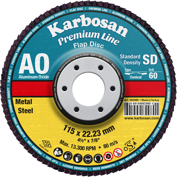 Karbosan Premium Line Alüminyum Oksit Standart Yoğunluk Flap Disk Düz 180 mm 80 Kum - KAR983185