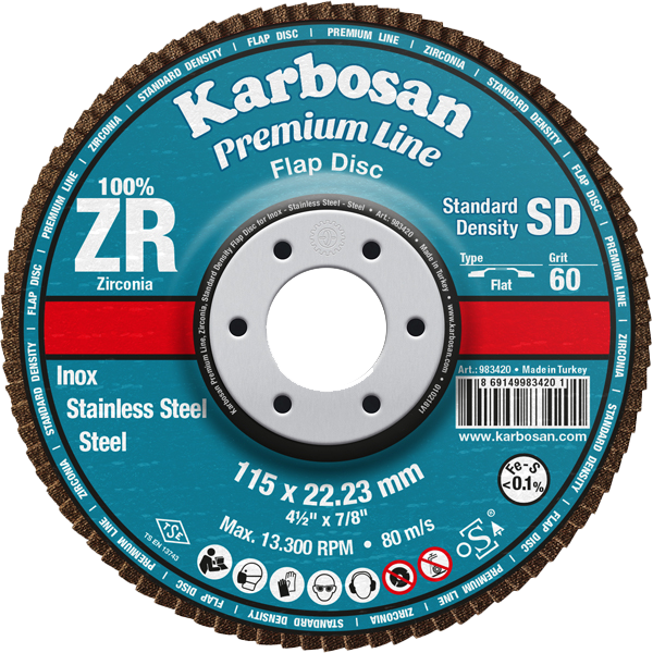 Karbosan Premium Line Zirkonyum Standart Yoğunluk Flap Disk Düz 115 mm 80 Kum - KAR983425