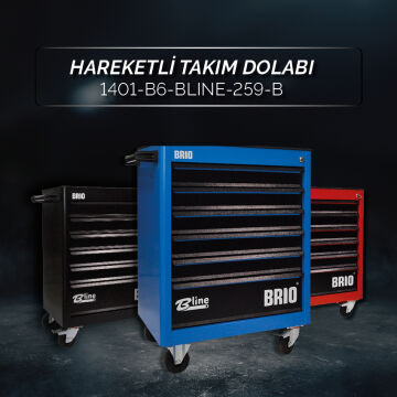 Brio Hareketli Tekerlekli Takım Dolabı Takım Arabası 6 Çekmeceli Kilitli Bline 259 Parça Mavi Dolu