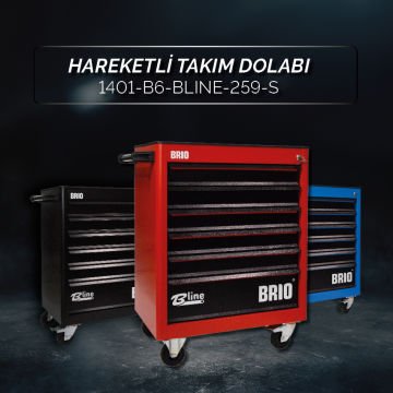 Brio Hareketli Tekerlekli Takım Dolabı Takım Arabası 6 Çekmeceli Kilitli Bline 259 Parça Aletli Siyah İçi Dolu