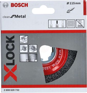Bosch X-Lock Çelik Saçaklı Yuvarlak Fırça Clean For Metal 115x0,30 mm - 2608620732