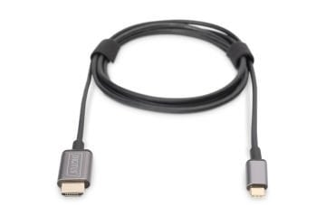 Assmann Digitus Usb-C Hdmı Görüntü Adaptör Kablosu, Uhd 4K/30Hz, 1.8 Mt, Siyah Renk, Metal Gövde