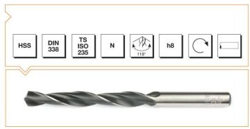Makine Takım Silindirik Saplı Kısa Metal Matkap Ucu Hss Dın 338 Rn Haddeli 8,1X109 Mm