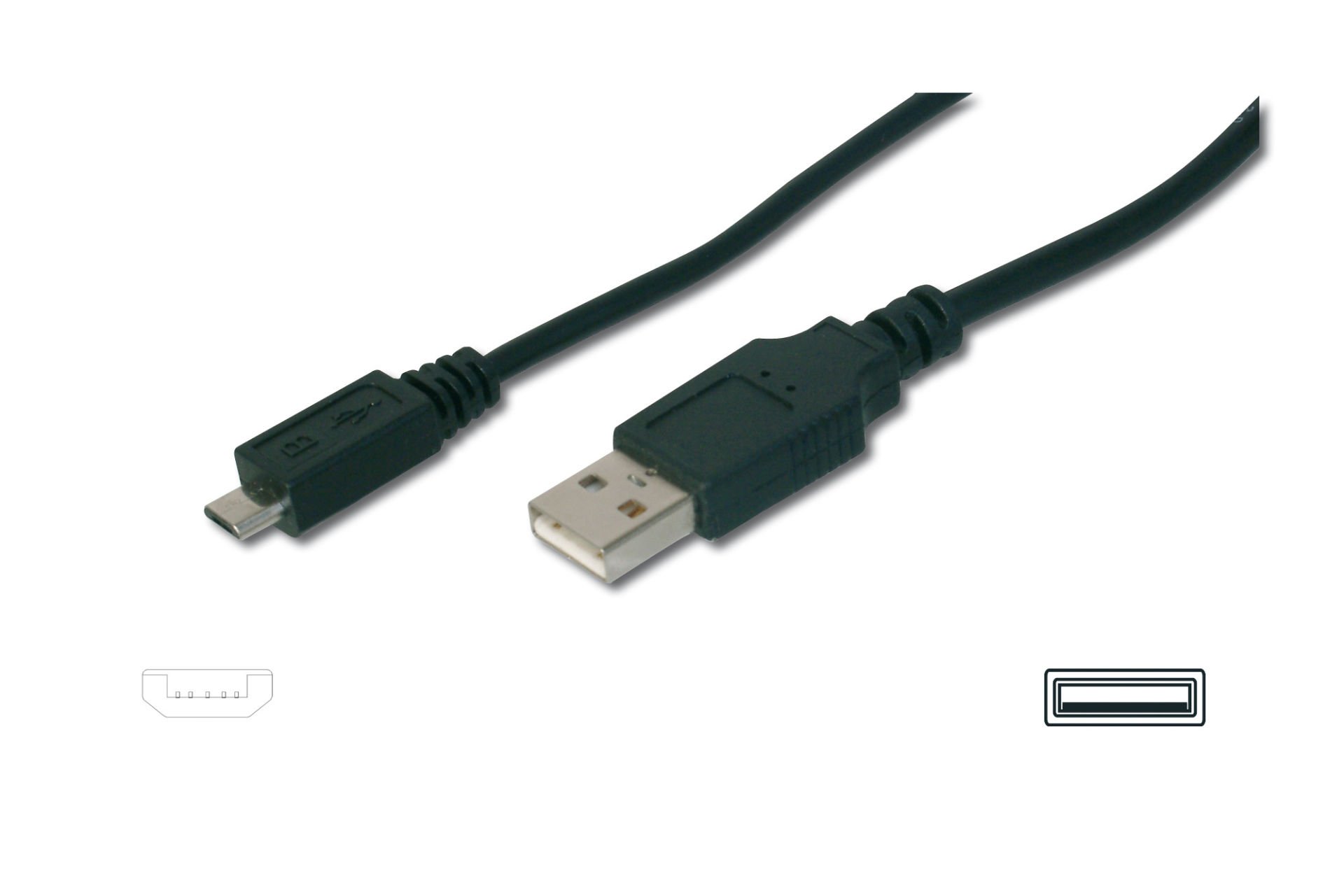 Assmann Usb 2.0 Uyumlu Kablo, Usb A Erkek Mikro Usb B Erkek, 1.80 Mt, Awg 28, Ul, Siyah Renk