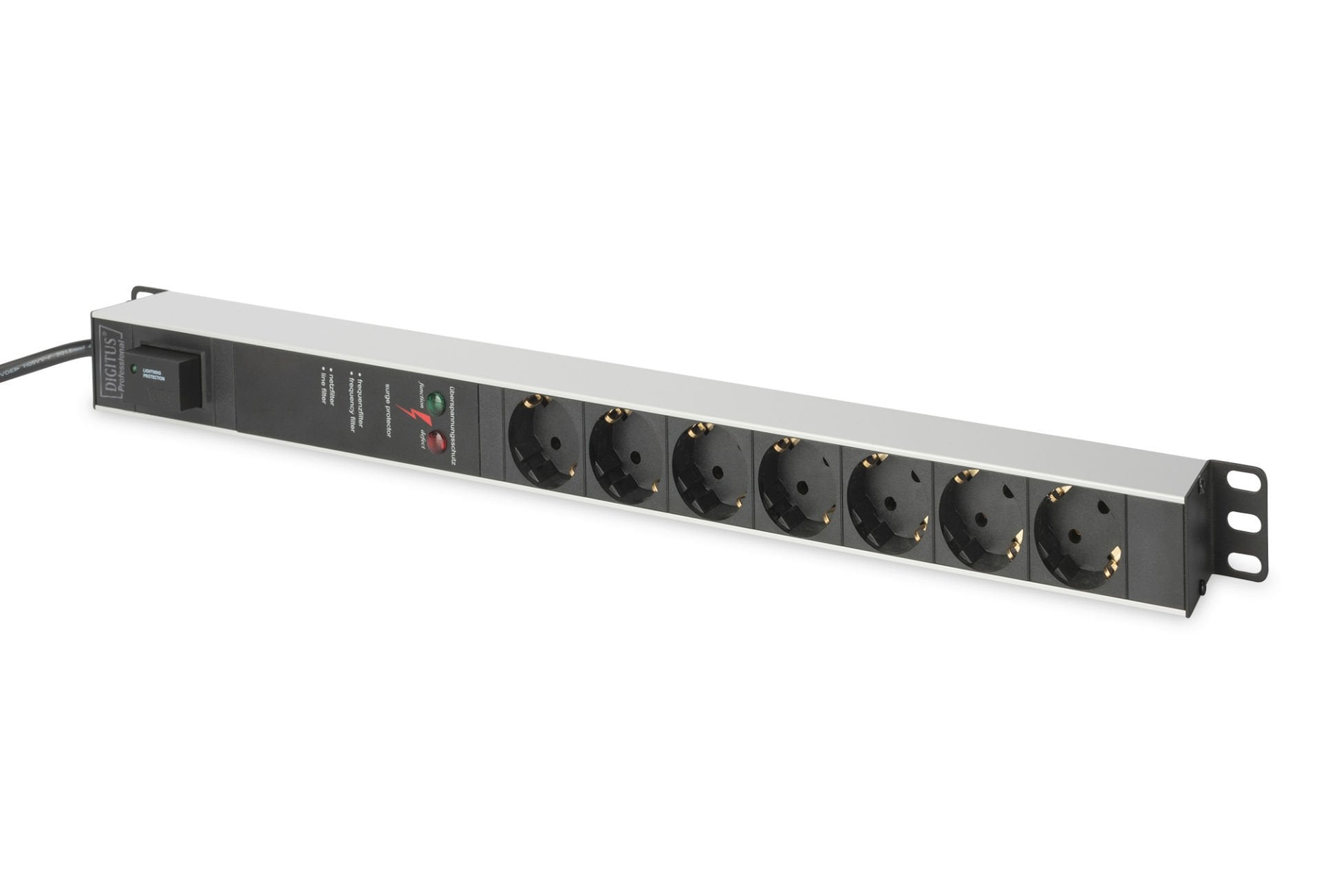 Assmann Digitus 1U Alüminyum Pdu/Power Distribution Unit (Elektrik Güç Dağıtım Ünitesi), Kabin Tipi, 16A, 4000W, 250Vac 50/60Hz, 7 X Cee 7/7 Priz, 2 Mt Kablolu