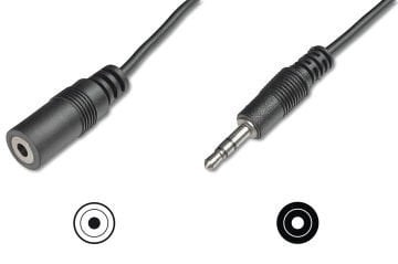 Assmann Audio Uzatma Kablosu, Stereo 3.5Mm Erkek - 3.5Mm Dişi, 5 Mt, Ccs, 2X0.10/10, Zırhlı, Siyah Renk